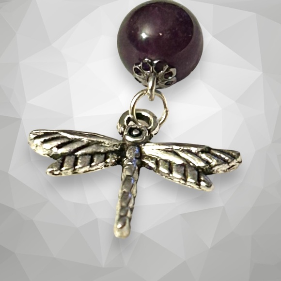 Hand Crafted Earrings Dragonfly Amethyst Dangle Silver Long Pierced - Picture 4 of 7